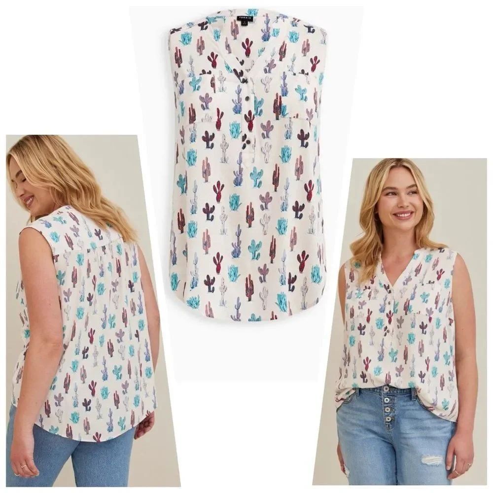 Torrid Harper Rayon Slub Pullover Sleeveless Top Color: Funky Cactus Size 0 = L